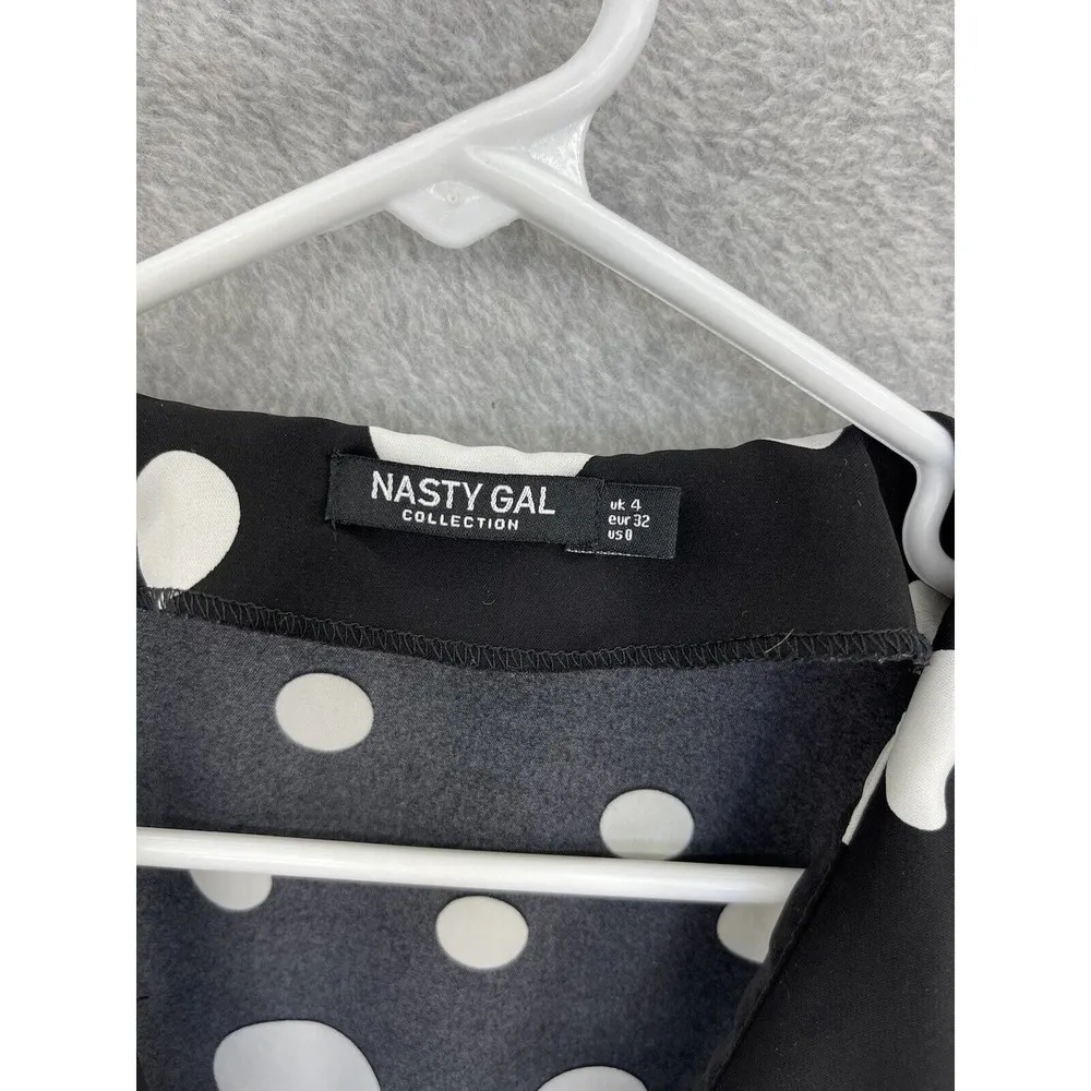Nasty Gal Women's Polka Dot Wrap Dress Flutter Hem Bell Sleeve Black White SZ 0 - Image 9
