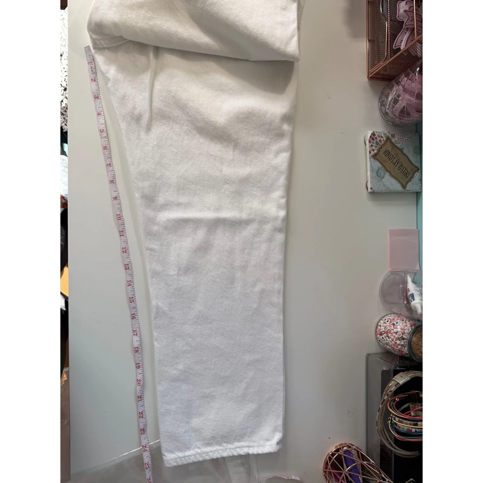 Old‎ Navy Women's Size 8 High Rise Slouchy Straight White Jeans | 90s | Y2K - Image 9