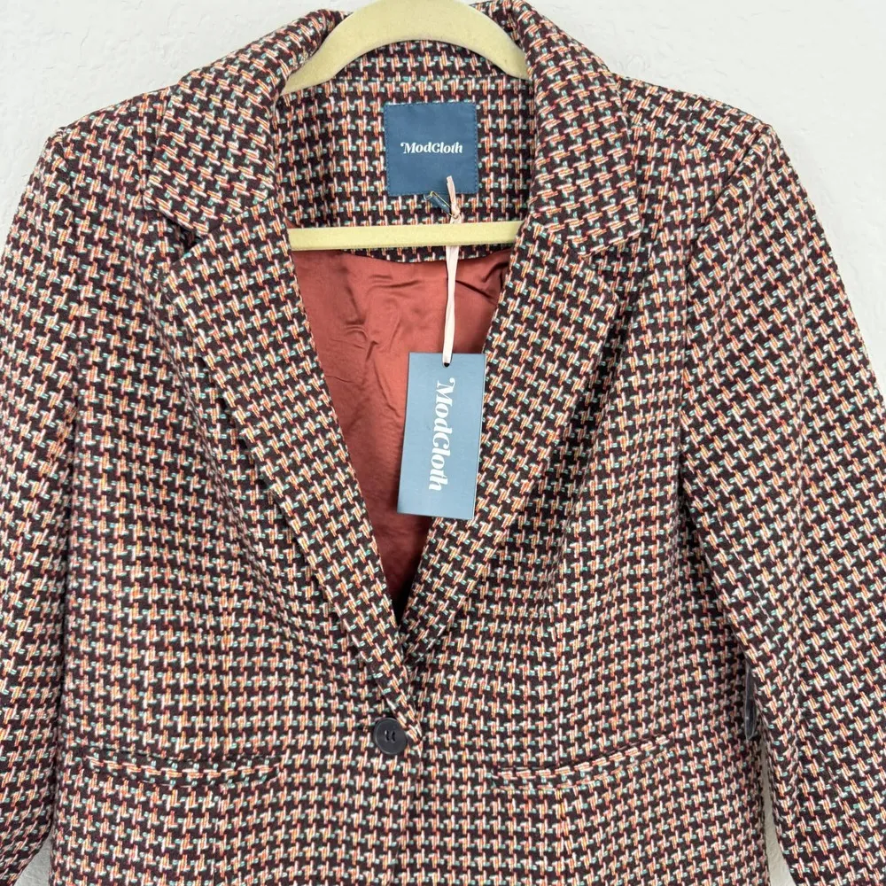 Modcloth  Women's Informed Ensemble Plaid Blazer  Brown Houndstooth Size L - Image 4