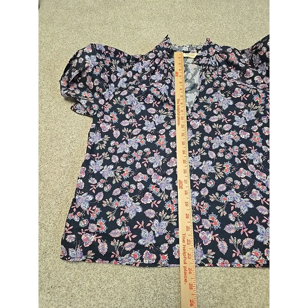 NATION LTD Pima Cotton Rosanna Floral Print Puff Sleeve Blouse in Midsummer Sz L - Image 9