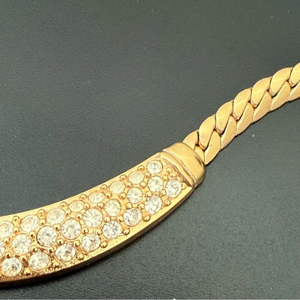 Vintage CD CHRISTIAN DIOR Gold Tone Pave Rhinestones Statement Necklace 24g. - Image 11