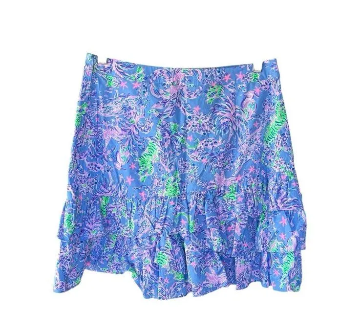 Lilly Pulitzer - Blue Floral Rosalie Ruffle Mini Skirt Sz 4 - Image 4