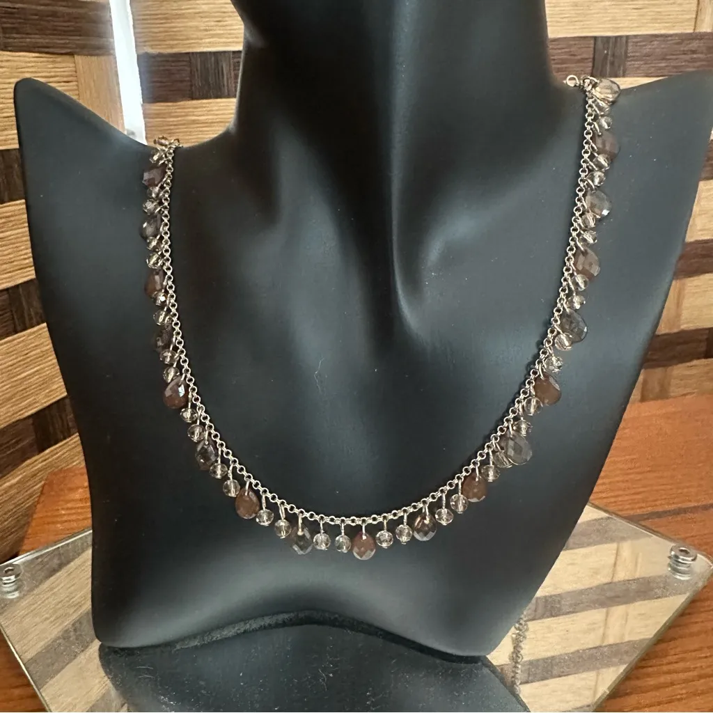 Banana Republic Brown Beaded Silver Necklace 20” - Image 5