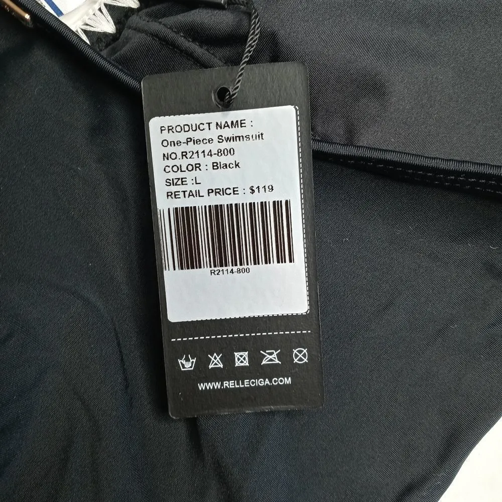 Relleciga  Black Deep V One Piece Swimsuit - Image 6