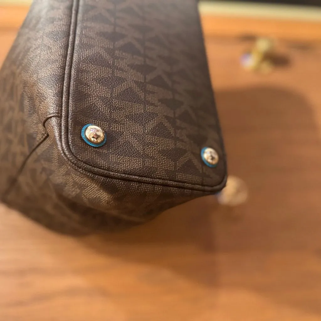 Michael Kors Jet Set Item Signature PVC East West Tote Brown teal w/ Wallet Blue - Image 7