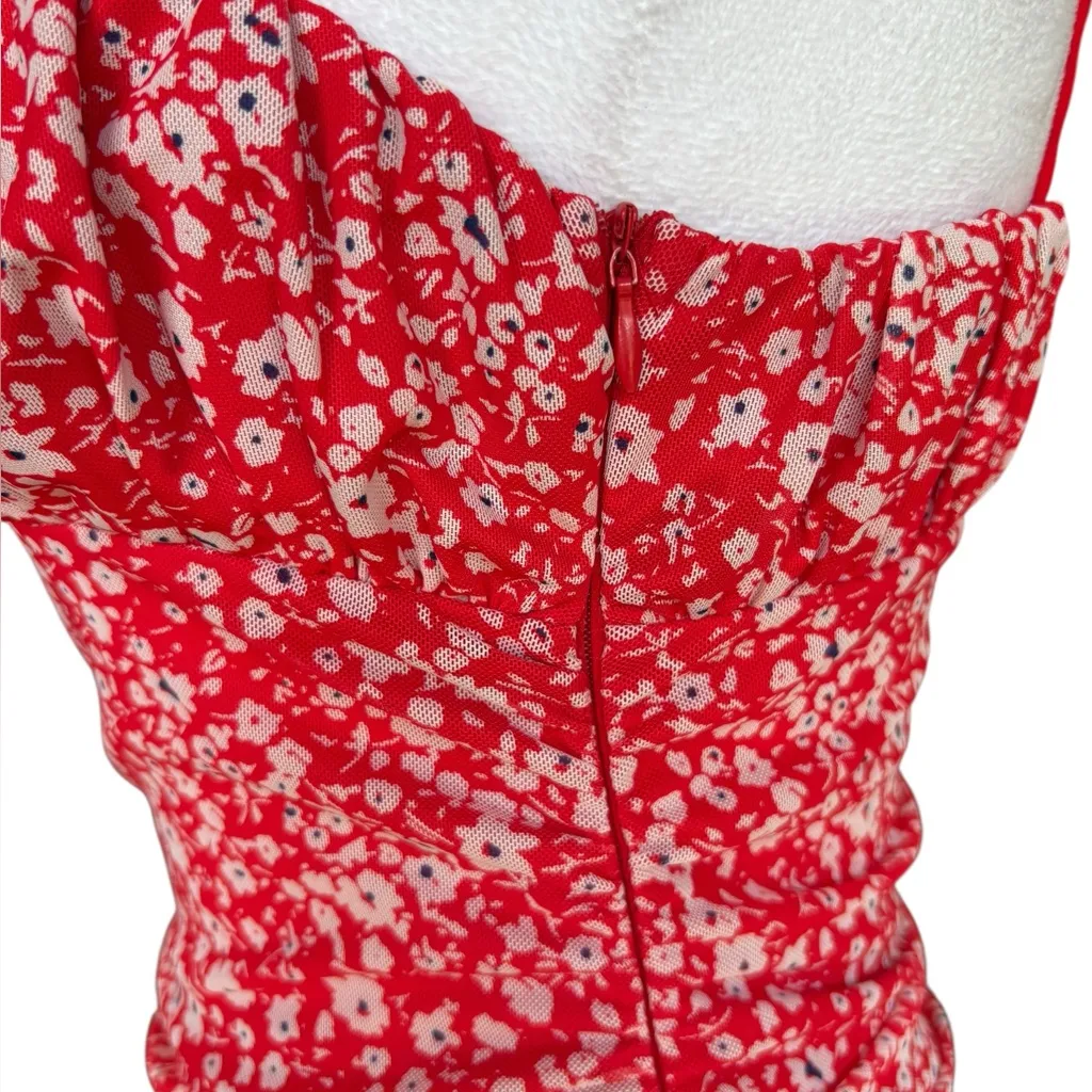 Hello Molly Run Crazy Mini Dress Bodycon Ditsy Floral US Womens Size 6 Red - Image 7