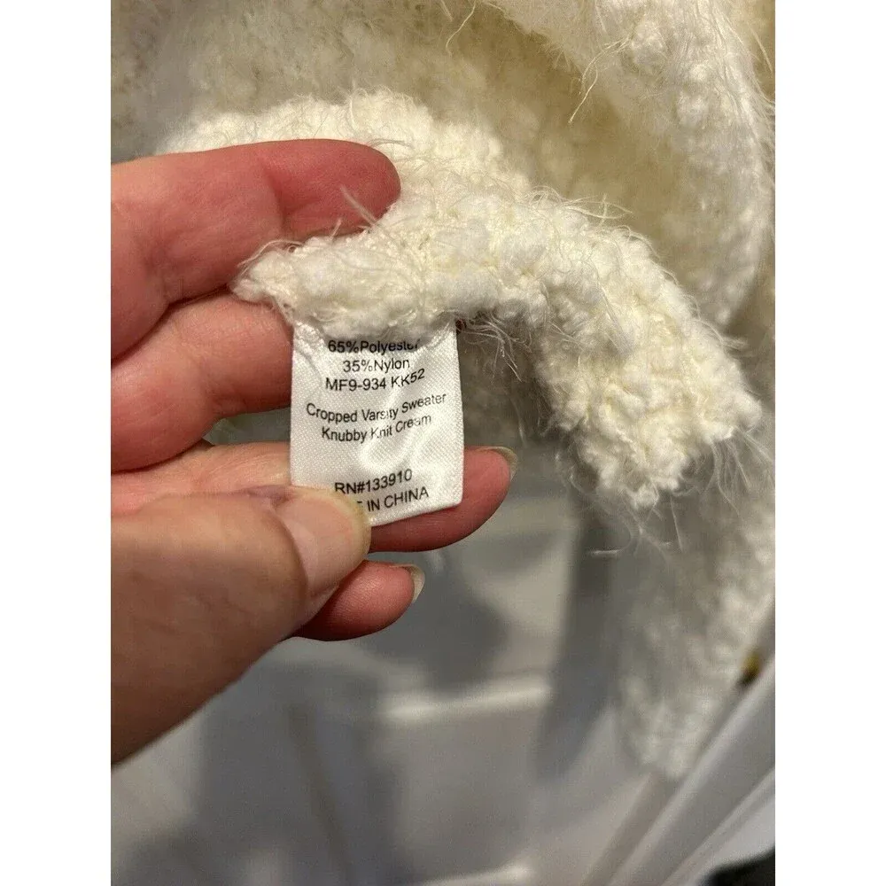 Show Me Your MuMu Cream Off White Cropped‎ Varsity Sweater Nubby Sweater Large - Image 6