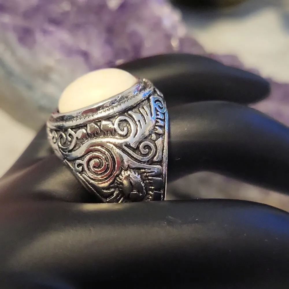 Bohemian Marble Stone Vintage Rings Silver - Image 3