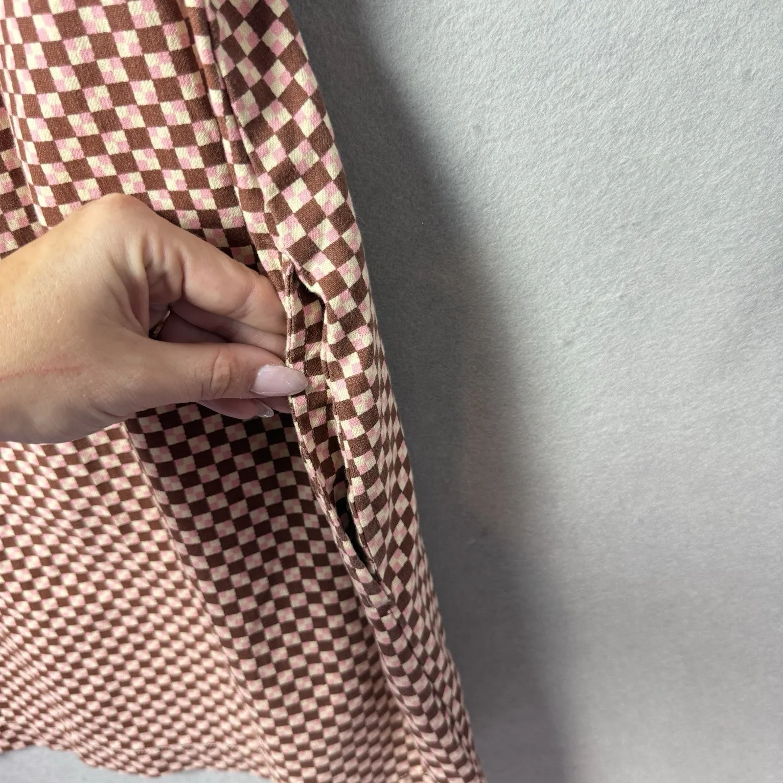 Levi's Womens Mini Dress Square Neck Cotton Pink Checkered Casual Size L - Image 4