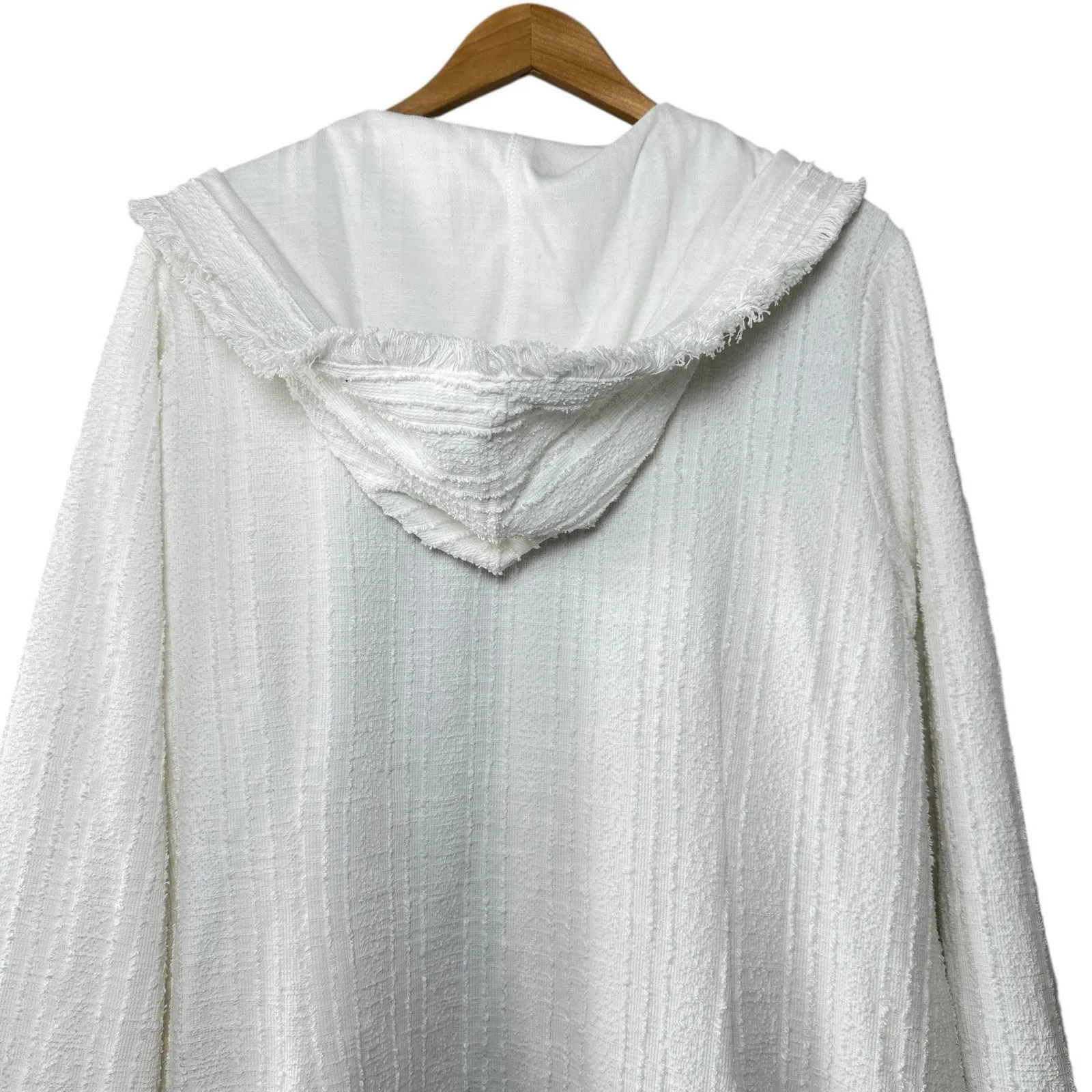Laundry Shelli Segal White Tweed Fringe Hooded Cardigan Jacket Women's XL - Image 5