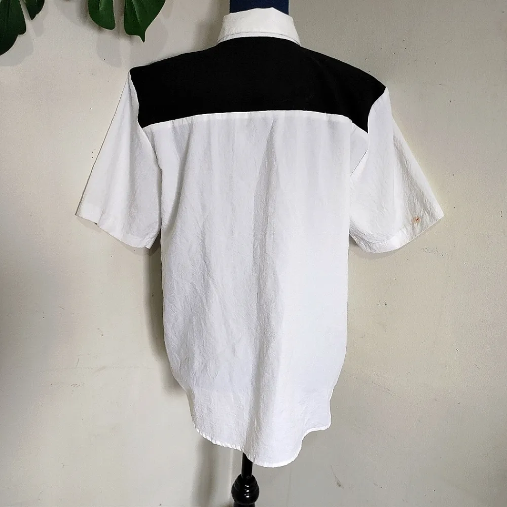 Vintage 80s Geometric Button Down Shirt Black Size M - Image 4