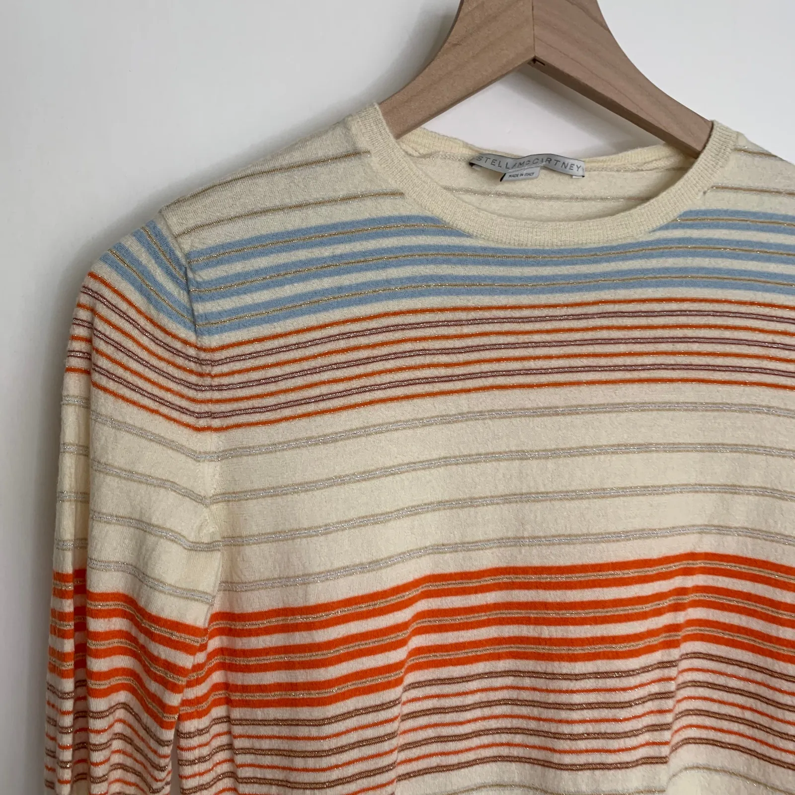 STELLA MCCARTNEY Virgin Wool Crew Neck Multi Color Striped Sweater Size 42 - Image 6