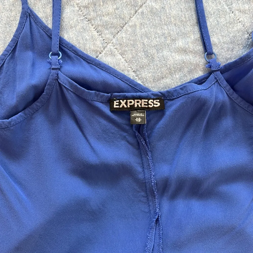 EXPRESS women XS blue adjustable strap dress V neckline flared loose skatter fit - Image 5