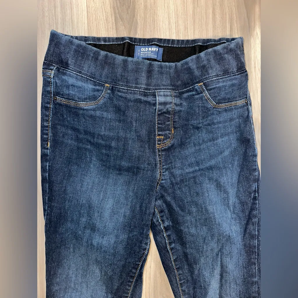 Old Navy Blue Denim Jean Material Rockstar Stretch  Jeggings Stretch Waist 4R - Image 2