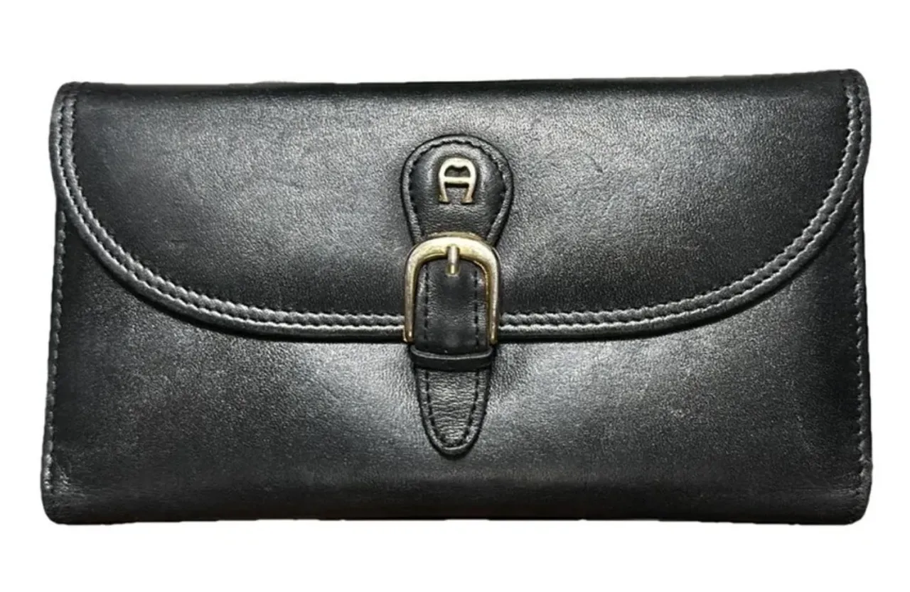 Etienne Aigner Black Leather Wallet Clutch Buckle Snap Closure - Image 1