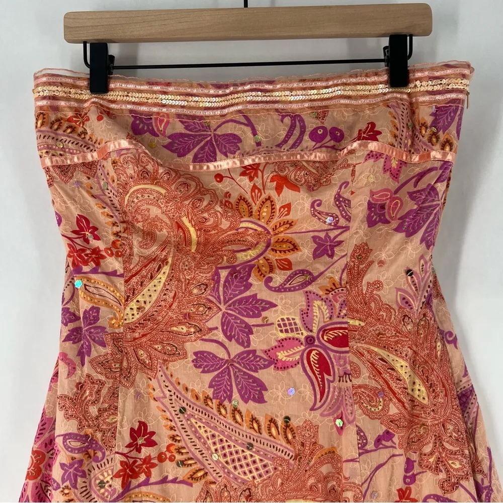 Express Y2K Floral Paisley Embroidered Sequin Embellished Strapless Sun Dress - Image 3