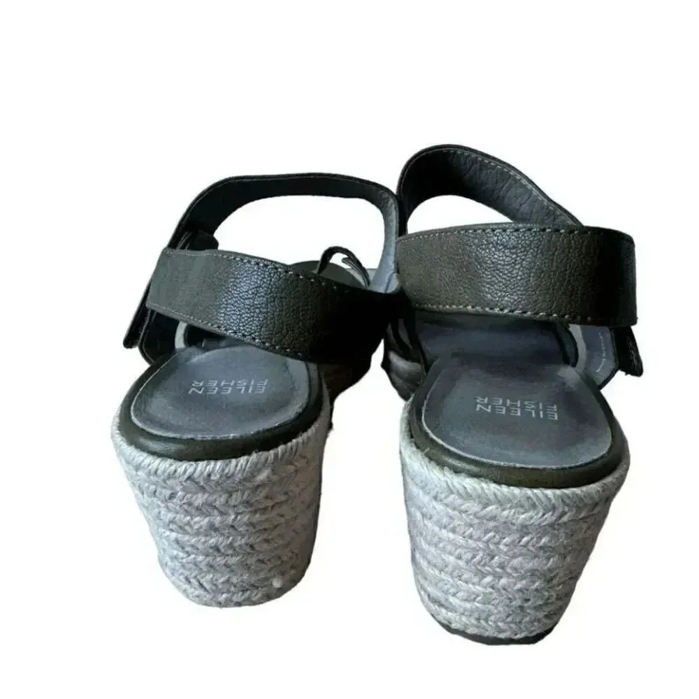 Eileen Fisher Winnie olive green tumbled leather wedge espadrilles shoes Sz 9 - Image 4