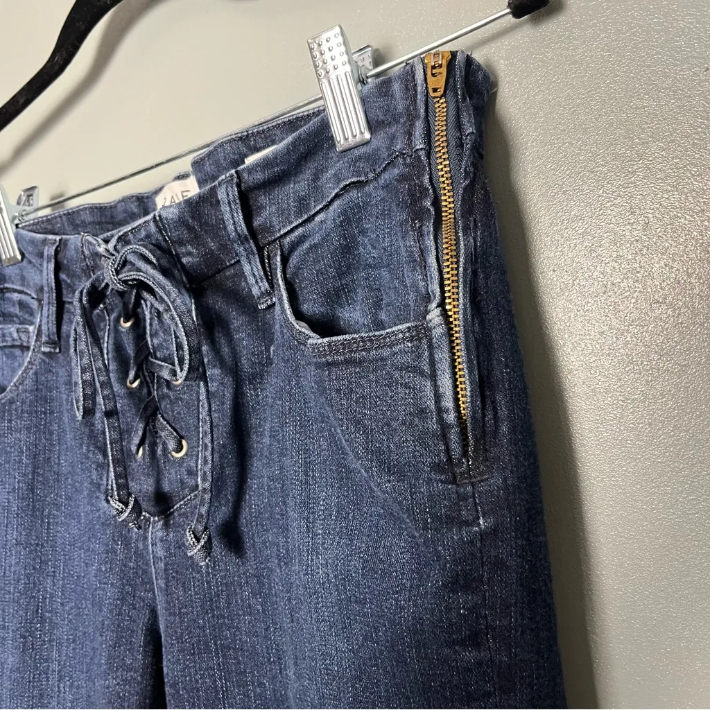 Frame Le Crop Mini Kick Flare Lace Up Dark Denim Jeans Womens Size  28 - Image 5