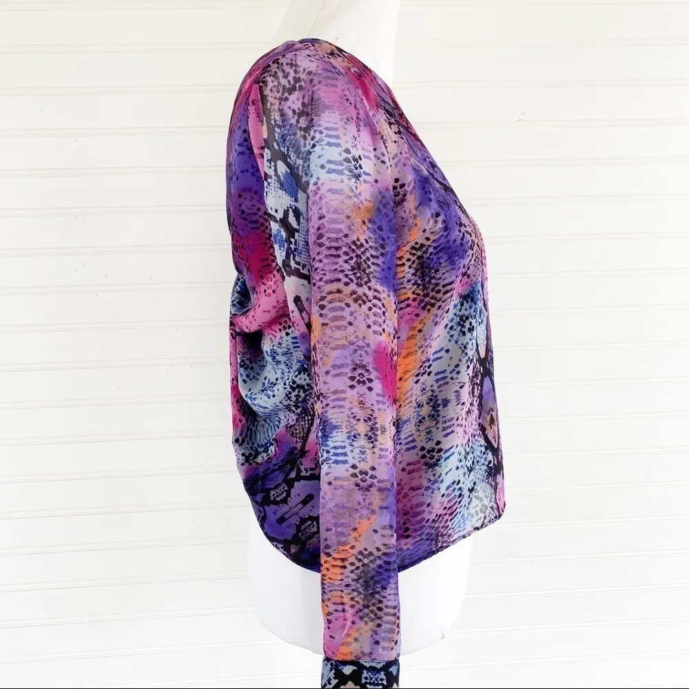 BAR III Purple Printed Long Sleeve Blouse Top XS - Image 6