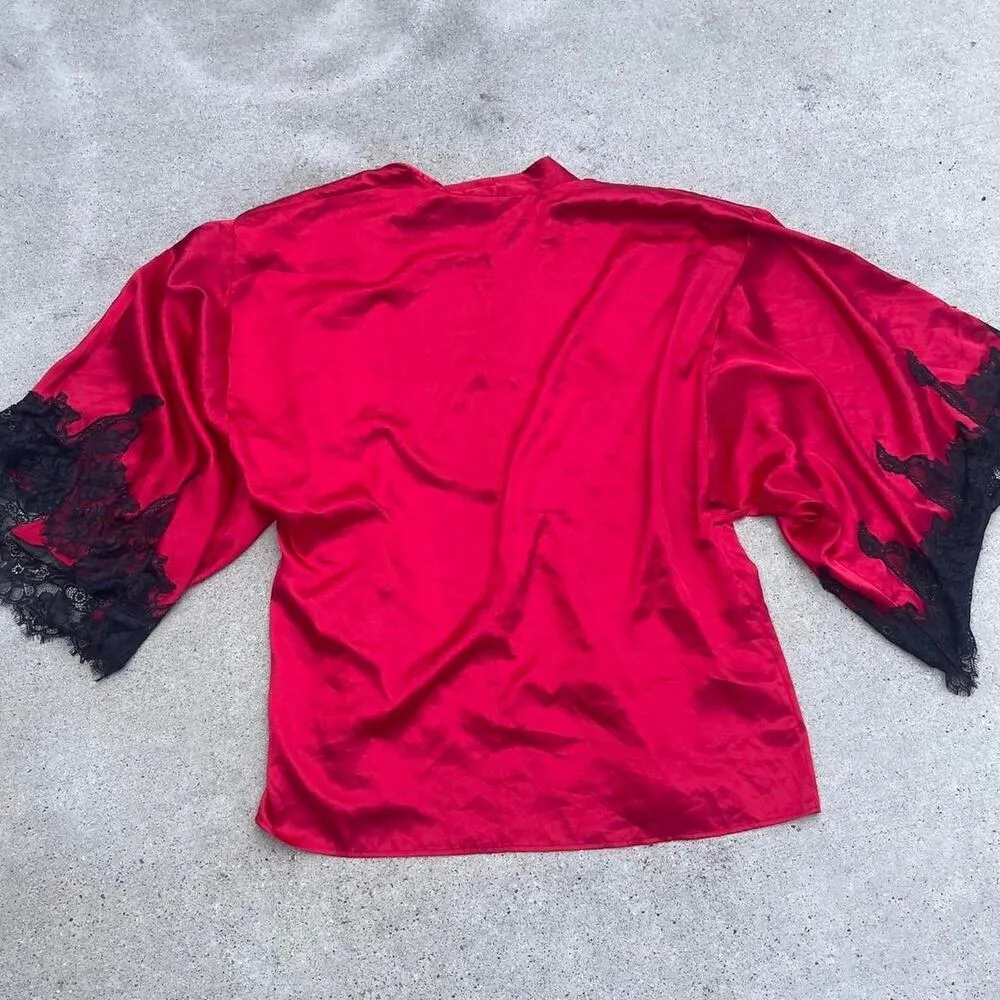 Vintage Y2K Cacique Womens 14/16‎ Red Satin Lace Robe Luxury Regency Kimono - Image 6