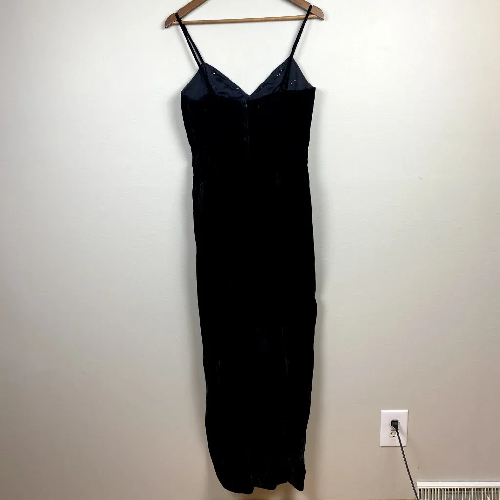 Roberta Evening Gown 13/14 Black Velvet Lace Sheath V - Image 6