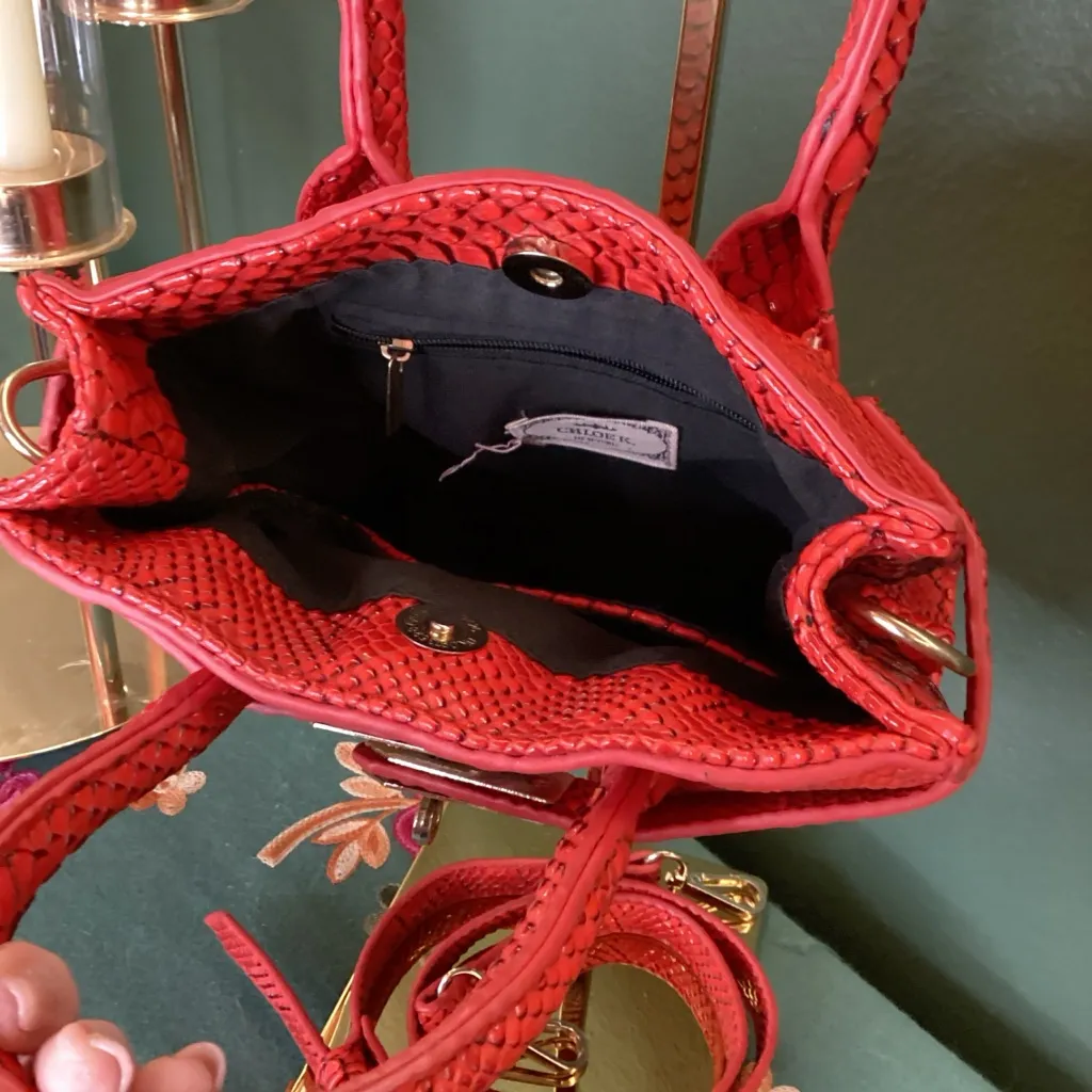 Chloe K  Red Mini Python Bag - Image 4