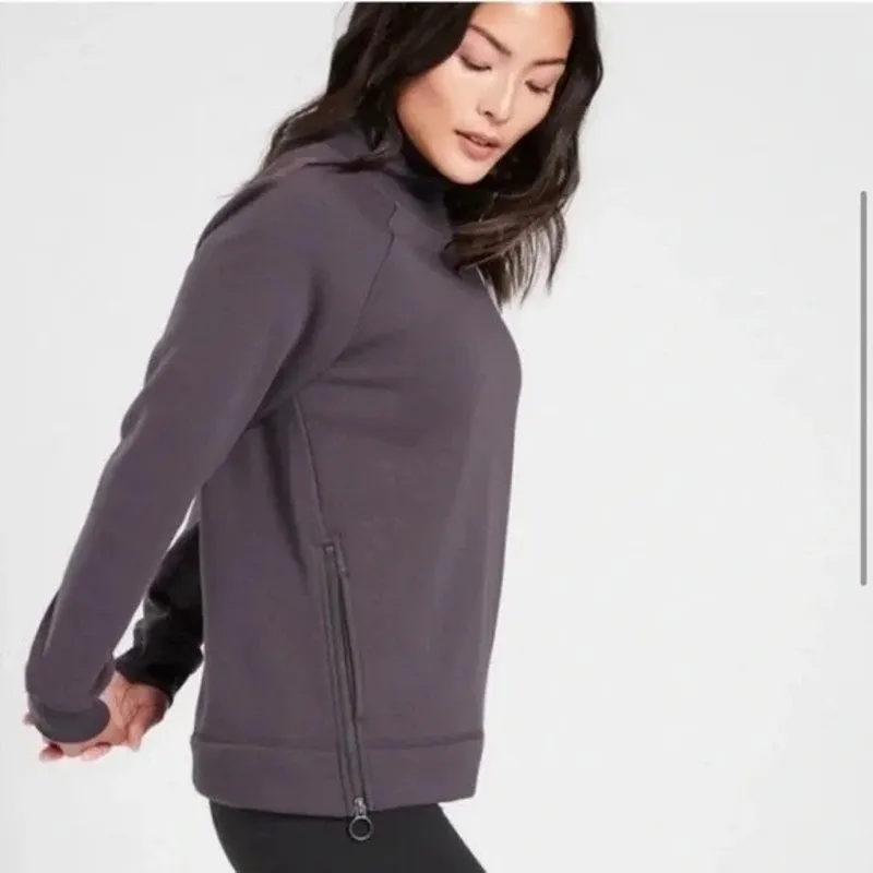 Athleta Lounge Cozy Karma Fleece Funnel Neck Pullover Sweatshirt Small Purple - Image 2
