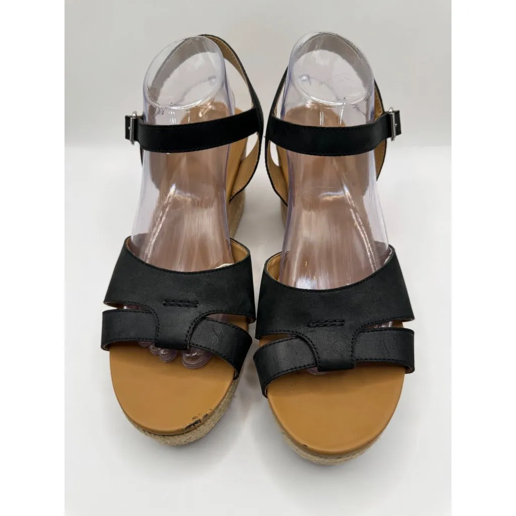 UGG Shoes Women 11 Black Leather Ankle Strap Platform‎ Cloverdale Wedge Sandal - Image 4