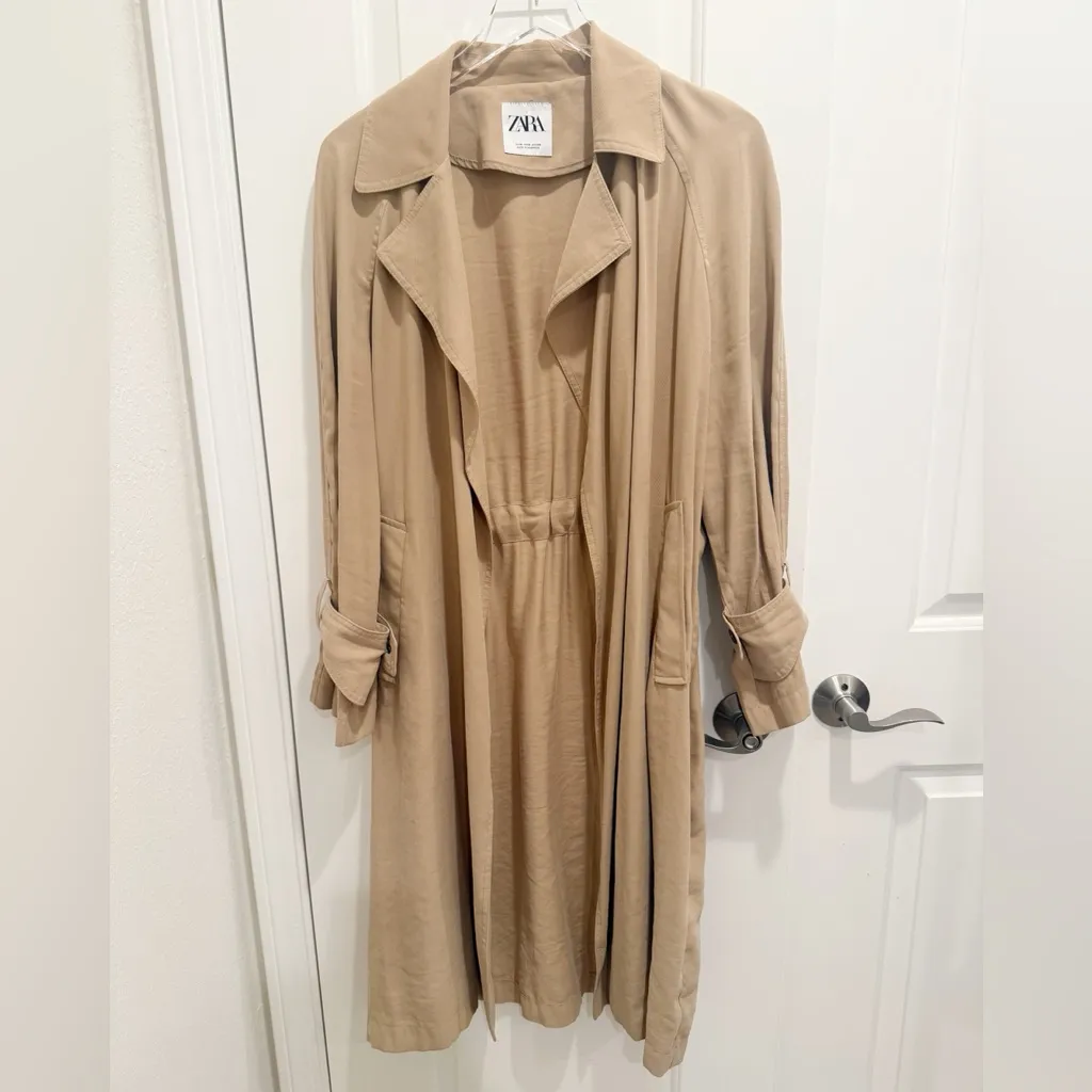 ZARA Open Front Long Trench Jacket in Tan - Image 5