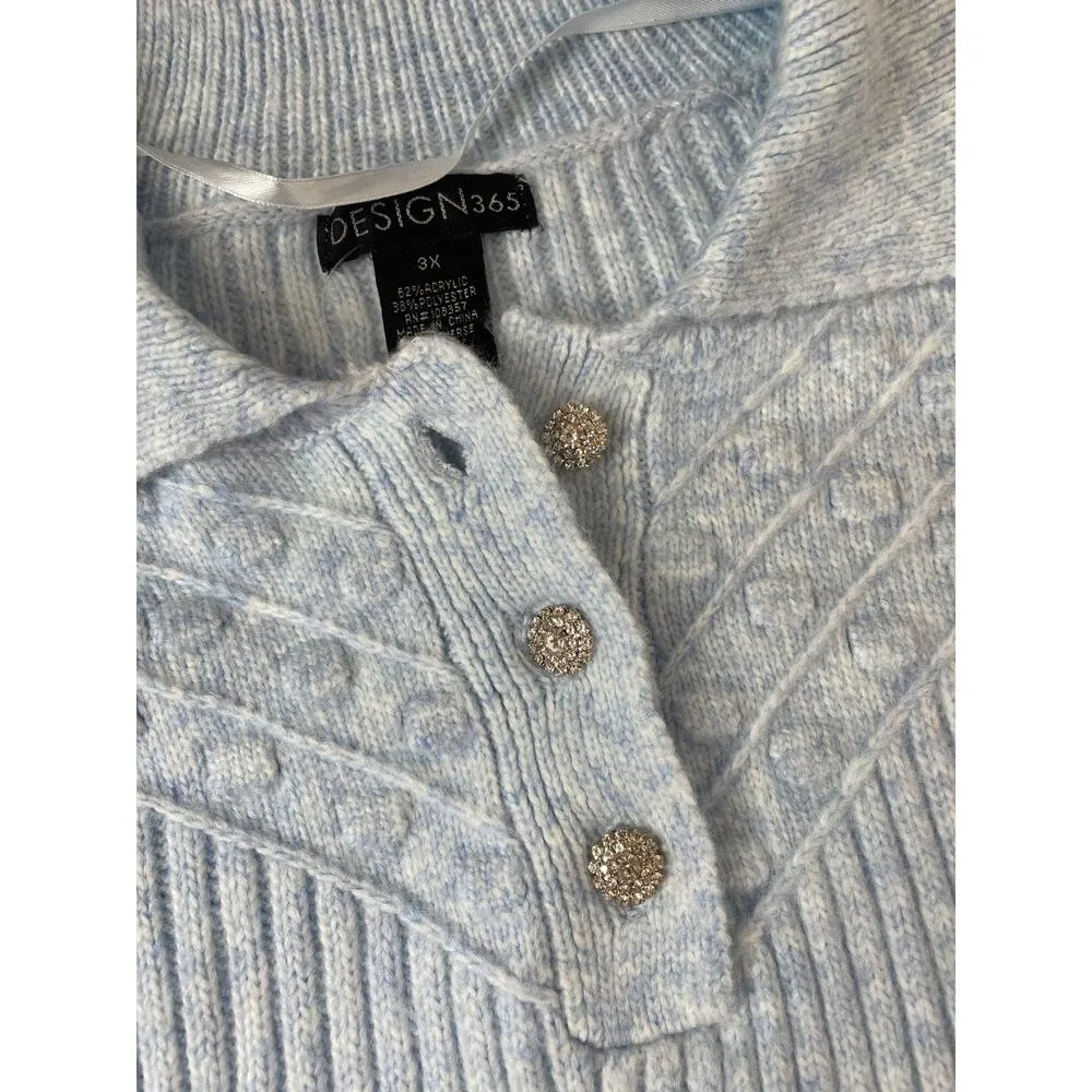 NWT Design365 Blue Ribbed Collared Oversized Pullover Sweater Plus Size 3X - Image 5