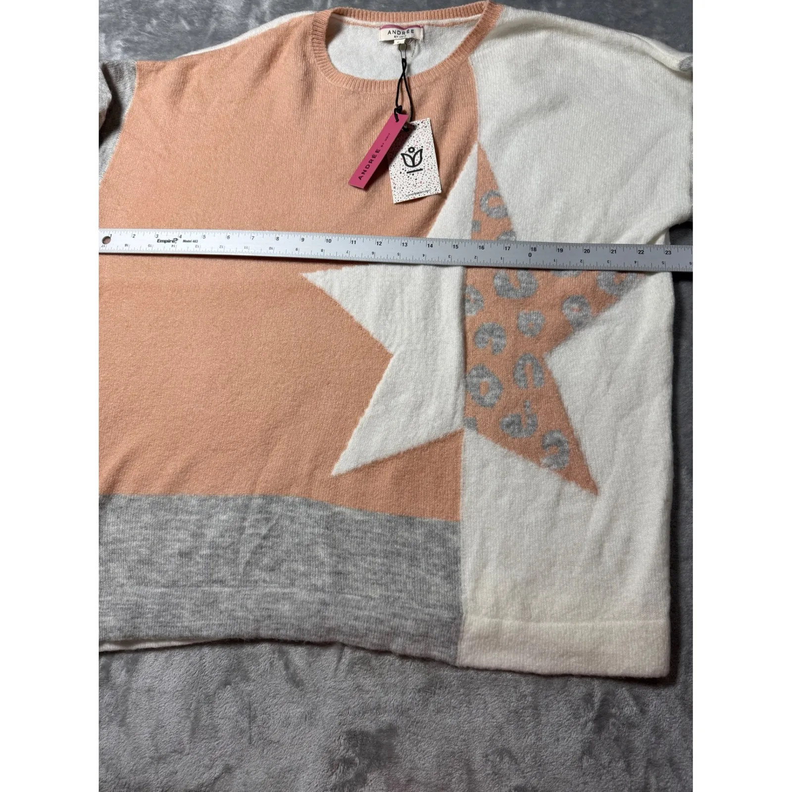 Andree By Unit Star Print Sweater Color Block Pullover Knit Top Womens Size L - Image 11