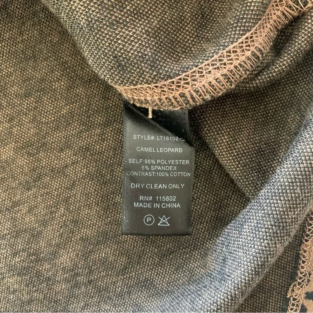 Lush Leopard Print Curved Hem Oversized 3/4 Length Sleeve Shirt Small - Image 6