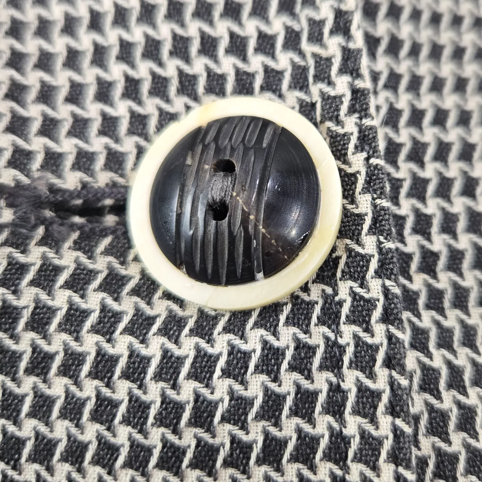 Vintage 90s Mariella Burani Houndstooth Longline Blazer Jacket Italy Made Size 4 Black - Image 7