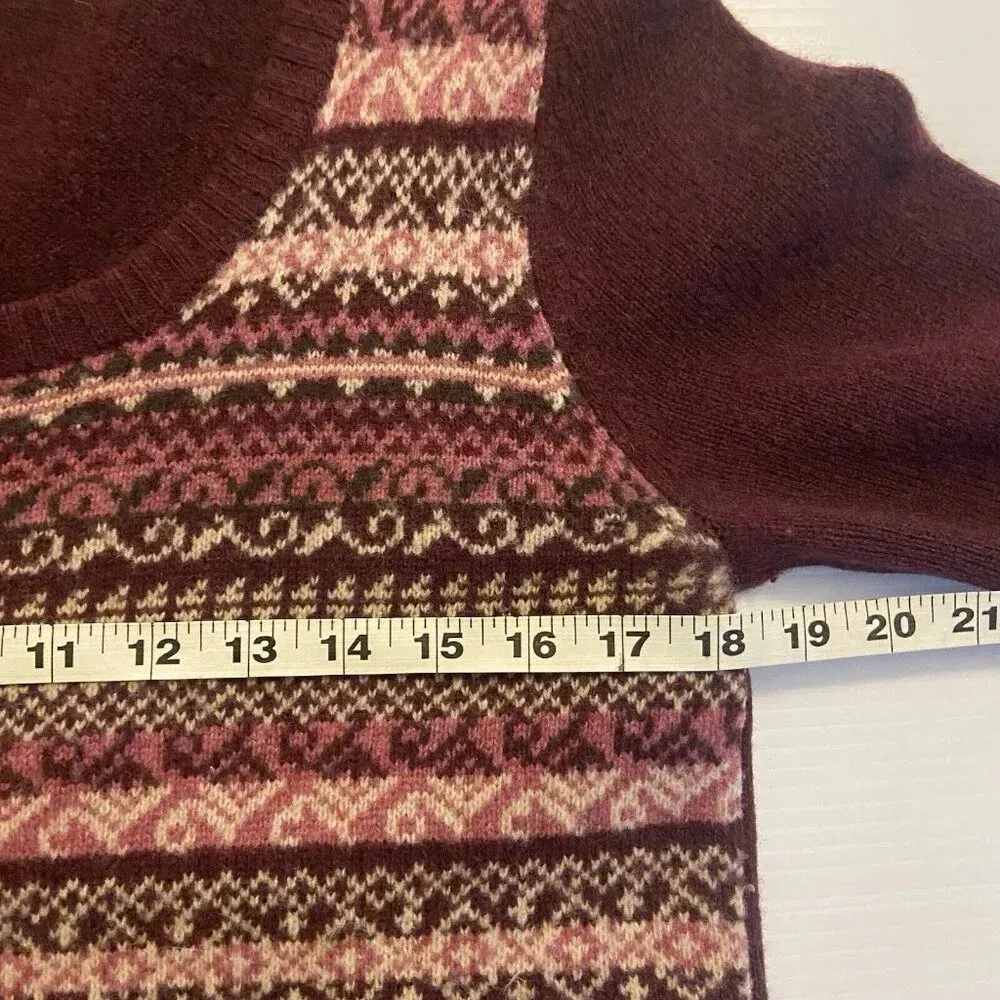 Eddie‎ Bauer Women's Wool Sweater Burgundy Fair Isle Nordic Size M Y2K Preppy - Image 8