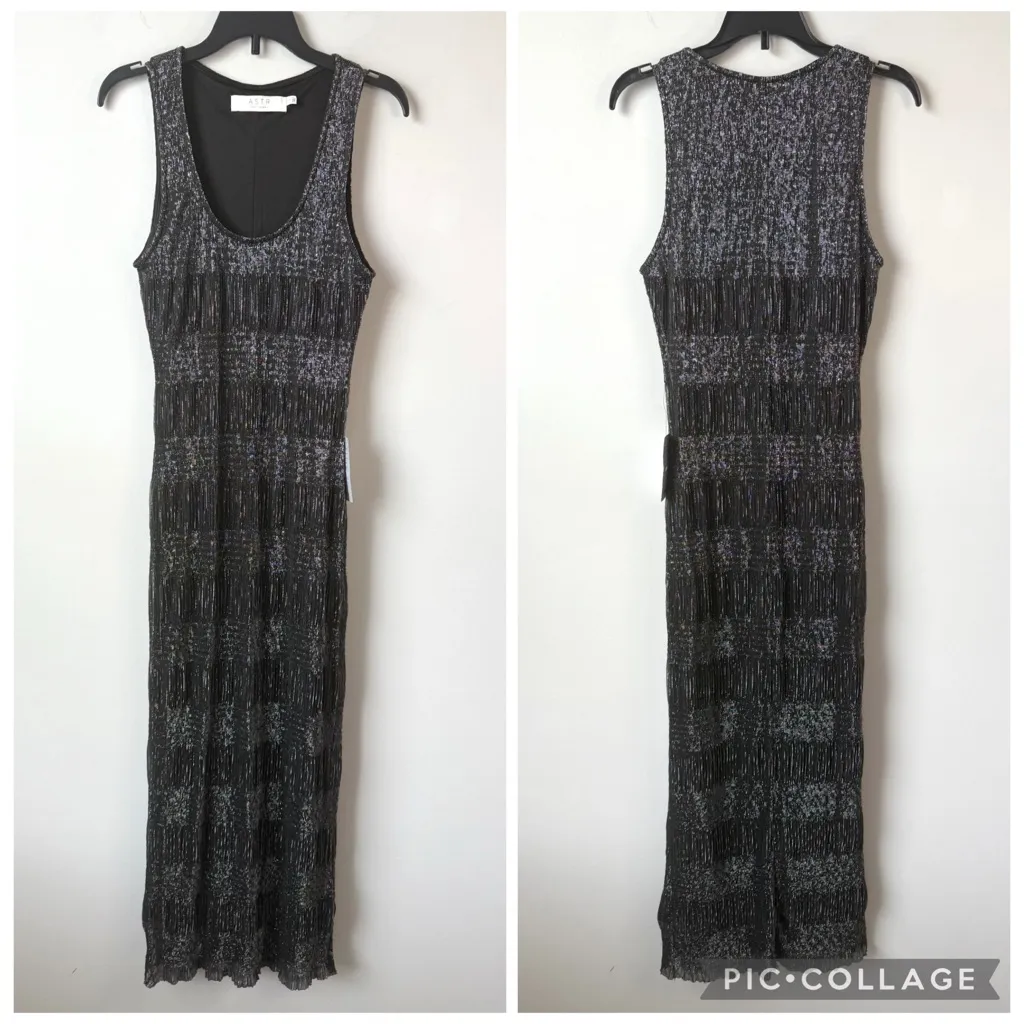 ASTR‎ The Label Pleated Lurex Midi Tank Dress Gunmetal S - Image 2
