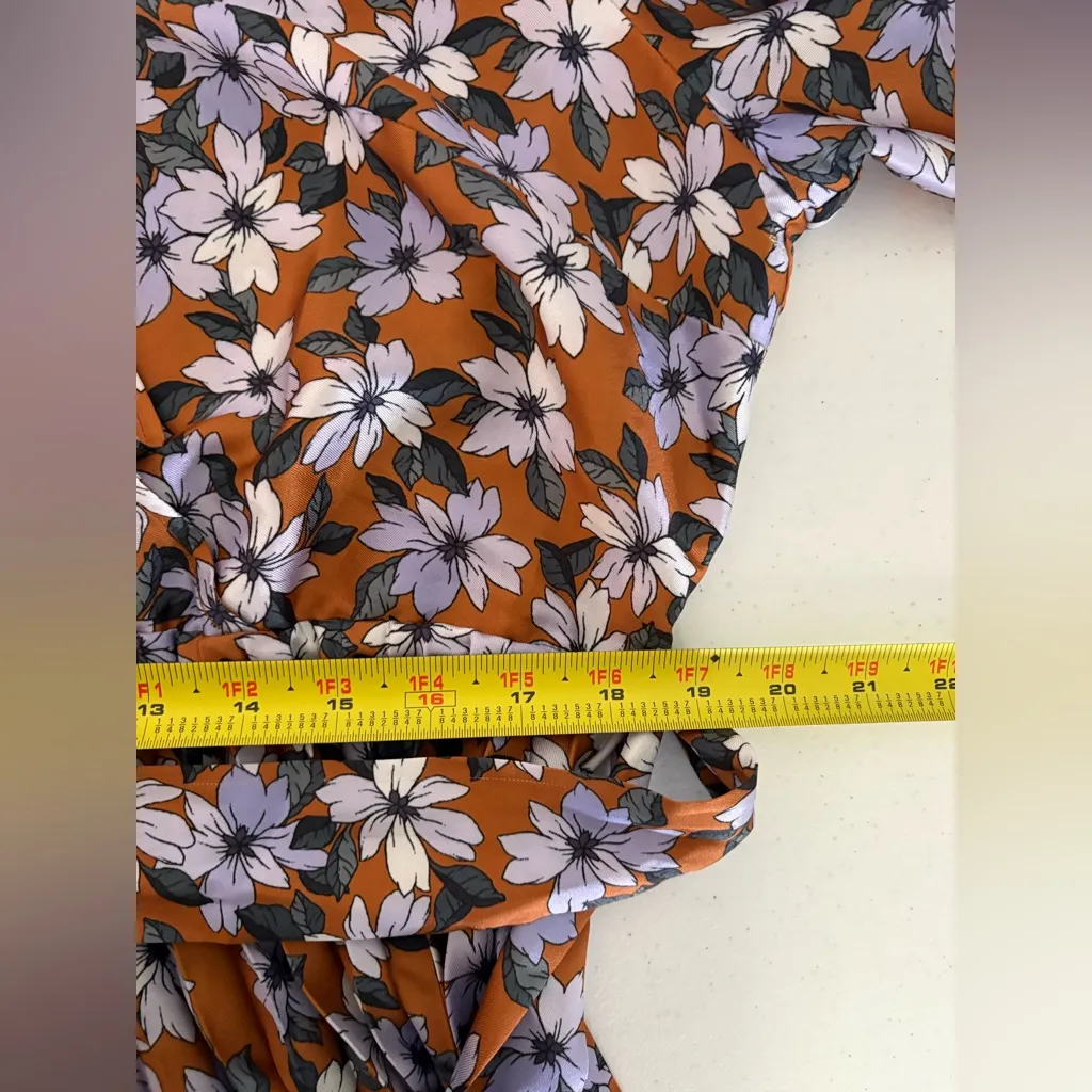 Eloquii Floral Mixed Print Satin Asymmetric‎ Pleated Plus Size Midi Dress 16 529 - Image 8