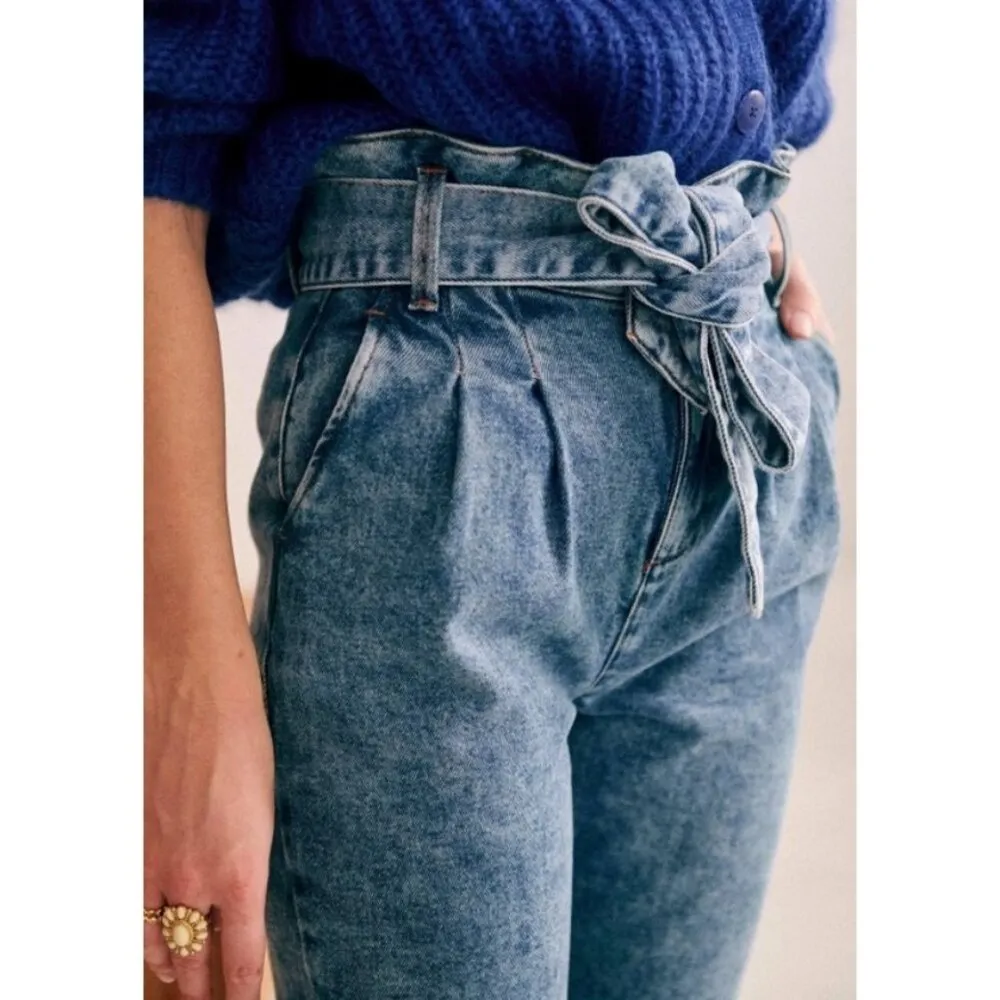 💕SEZANE💕 Austin Belted Paperbag Denim Trousers ~ Bleached Blue FR 36 NWOT - Image 3