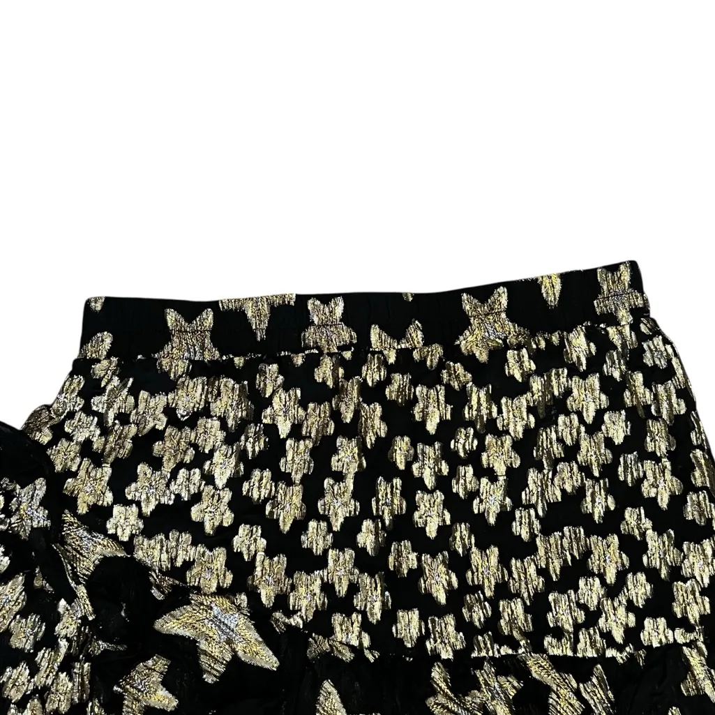 LoveShackFancy Women’s Seniya Black Gold Star Tiered Asymmetrical Mini Skirt M - Image 4