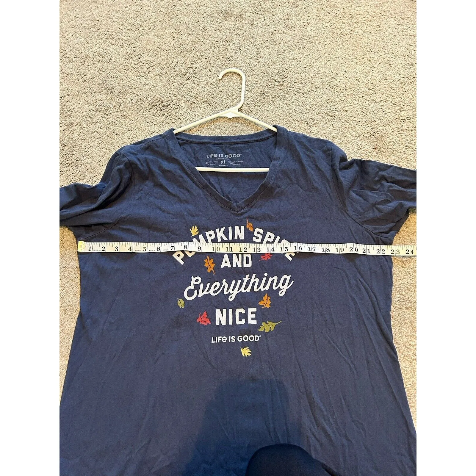 Life Is Good Pumpkin Spice Long Sleeve Crusher Tee Navy Blue T-shirt Sz XL Women - Image 4