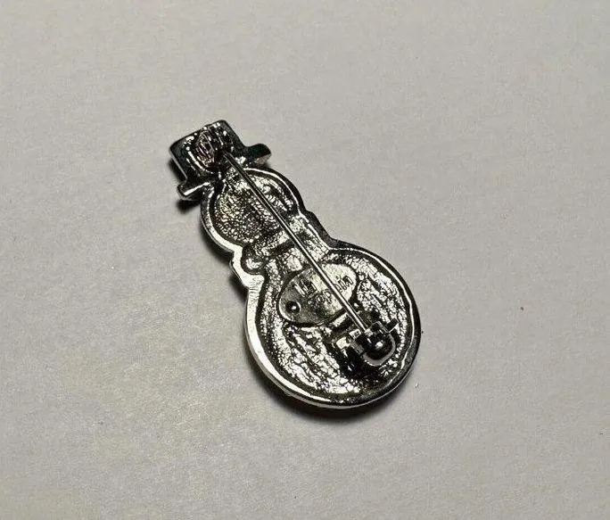Signed Lia Sophia Rhinestone Enameled Christmas Snowman Silver Tone Brooch Pin - Image 5