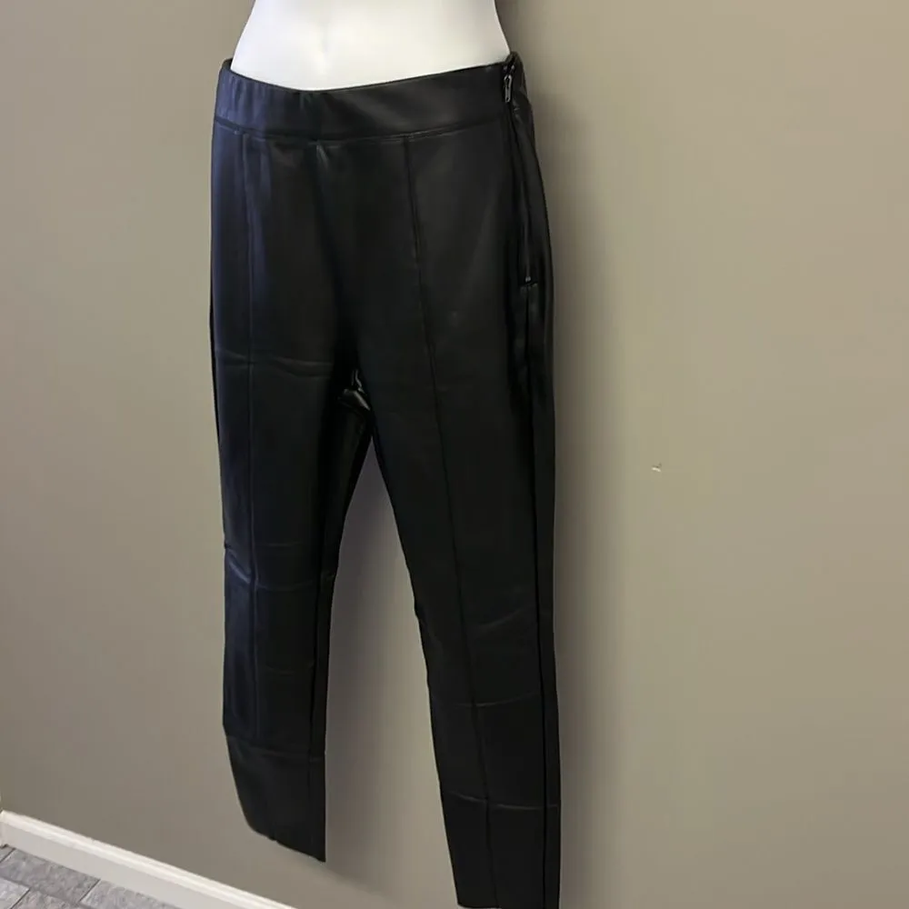 Topshop Black Faux Leather Pleated Skinny Pull-Up Lined Pants- Zip Up- Size 8 - Image 2