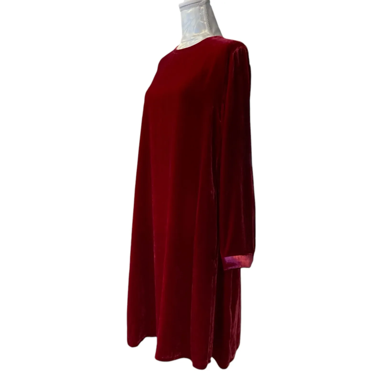 Eileen Fisher The System Ruby Red Silk Velvet Dress Womens Sz Small Knee Length - Image 16