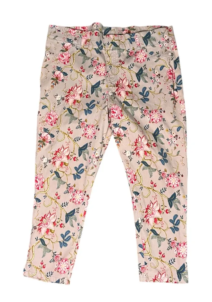 Mixit Pull-On Stretch Cropped Pants Faux Pockets Floral Print XL - Image 1