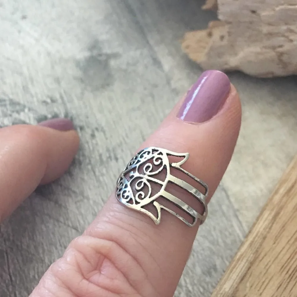 Hamsa Sterling Silver Filigree Ring 7 Silver - Image 3