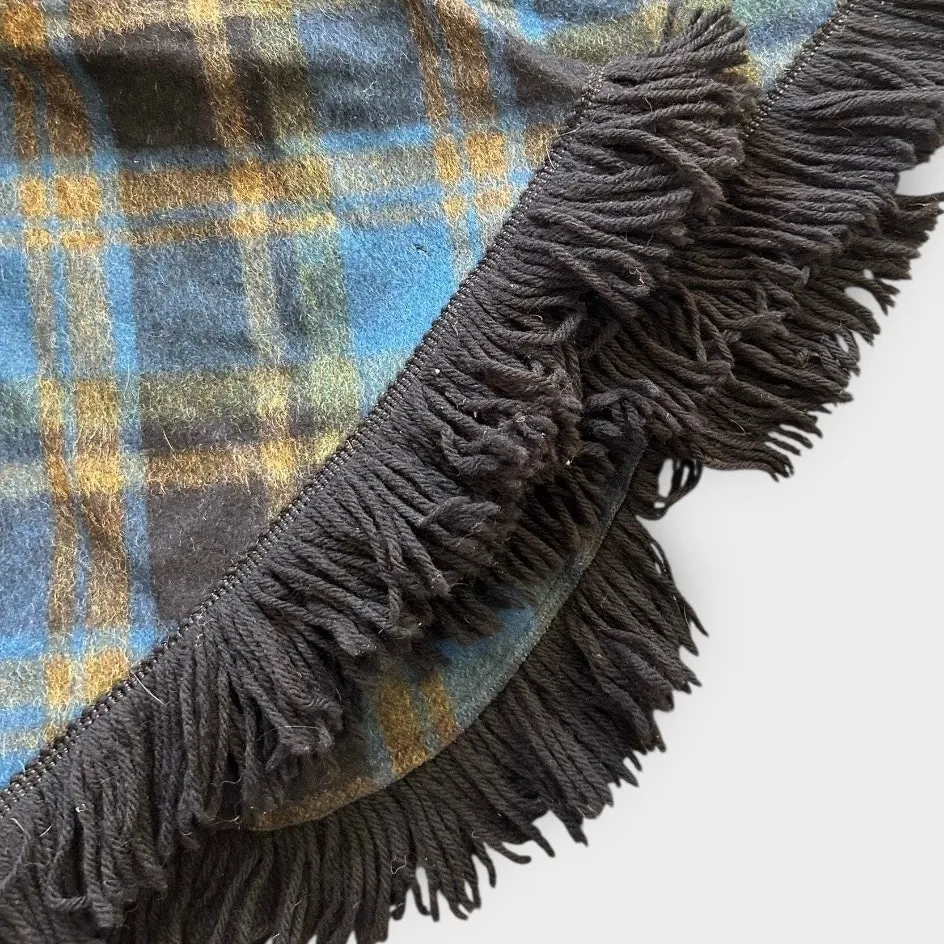 Vintage 70s Trego’s Westwear Plaid Wool Fringe Poncho Cape Blue | Size M Western Size M - Image 6