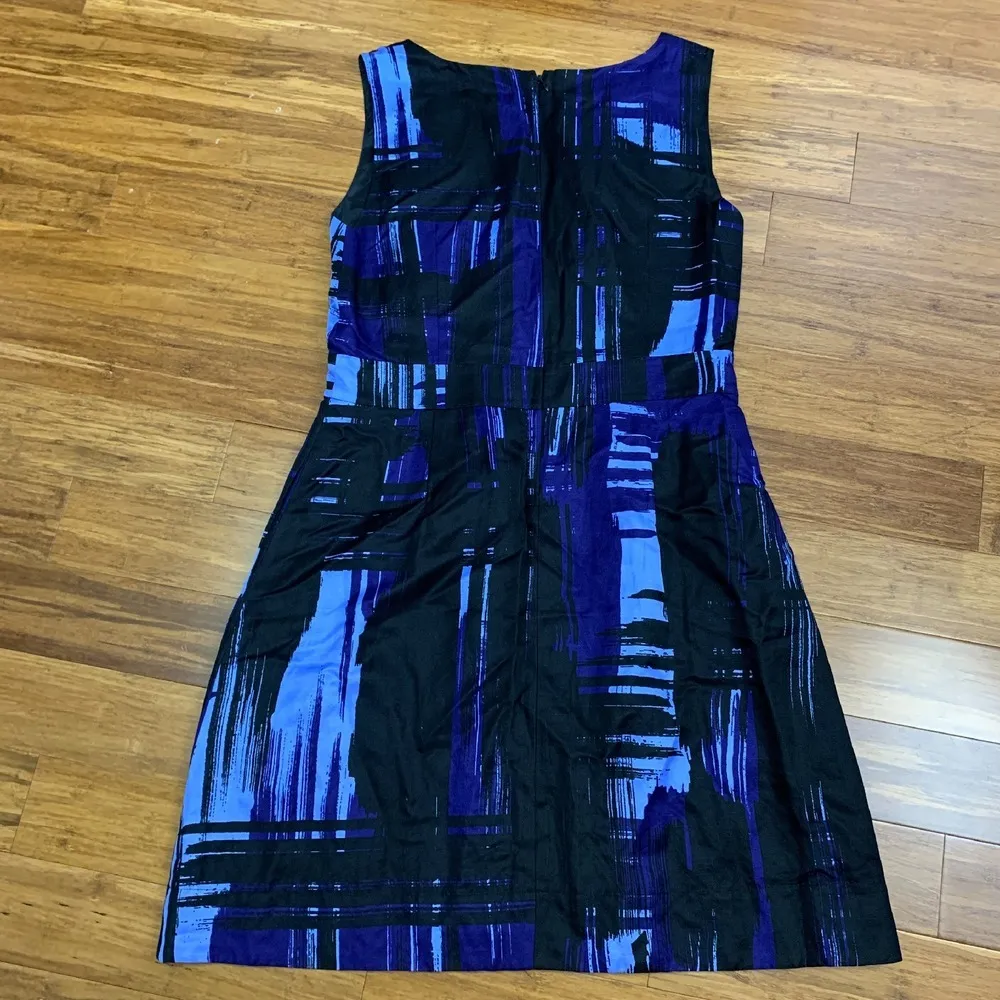 Banana Republic Dress Womens 14 Blue Abstract Print Sleeveless Pockets Fit Flare - Image 4