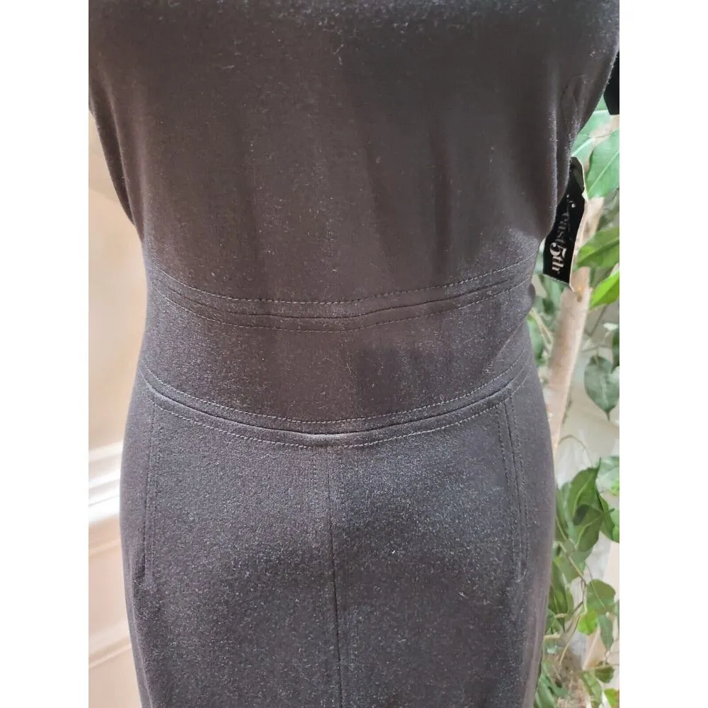 East 5Th Women Black Polyester Round Neck Short Sleeve Knee Length Dress Size 8 - Image 3