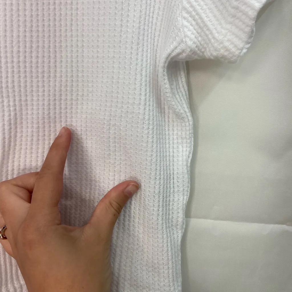 Forever 21 women’s solid white waffle knit short sleeve 100% cotton casual shirt - Image 2