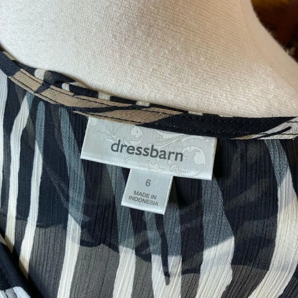 Dress Barn Zebra Animal Print Sheer Ruffle V Neck Midi Dress - Image 5