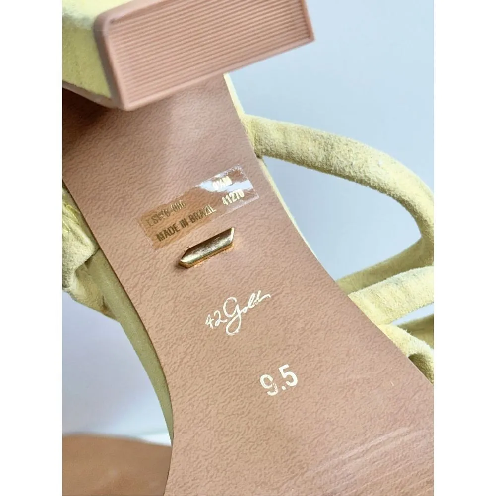 42 Gold Sandals Womens Size‎ 9.5 Leather Suede Light Avocado Green Block Heel Green - Image 9